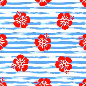 Hibiscus Pattern Striped